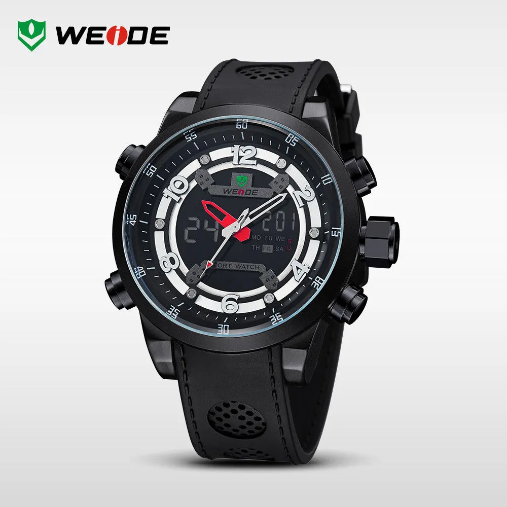 WEIDE Sports PU Band Quartz Movement Military Army Diver Stainless Steel Buckle Men Watch Luxury Brand Famous Wristwatches