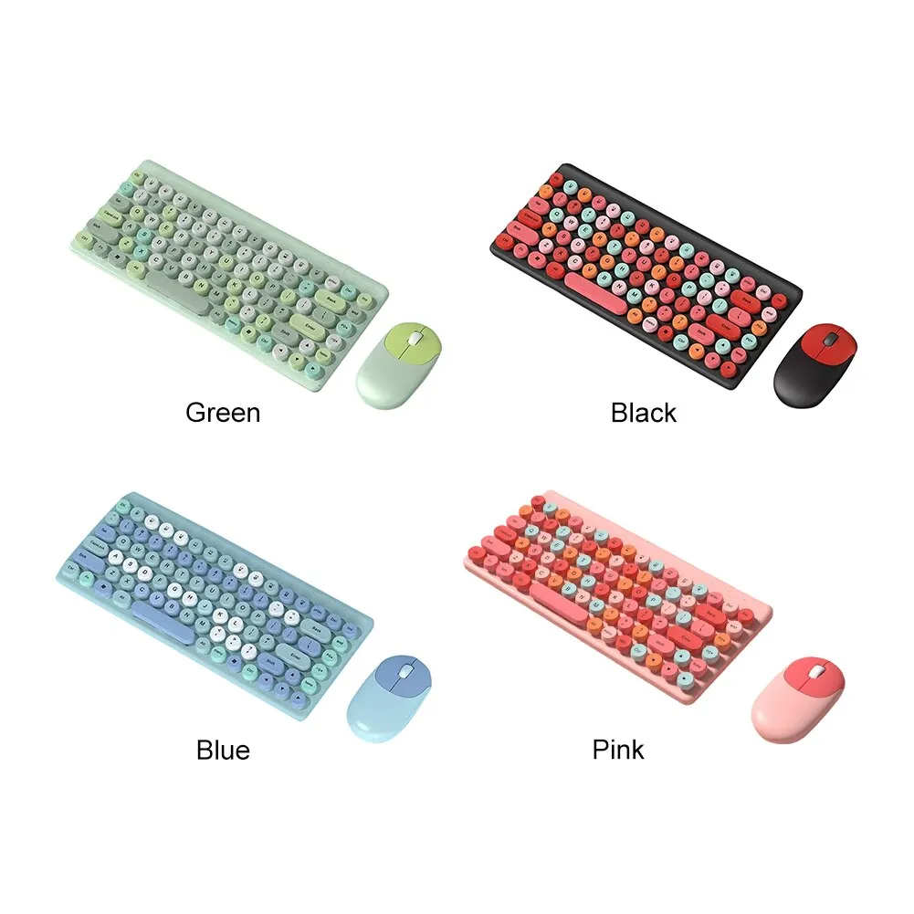 Wireless Keyboard Mouse Kit Colorful Mechanical Keyboard Set Multimedia Function Keys Plug and Play Desktop Computer Accessories