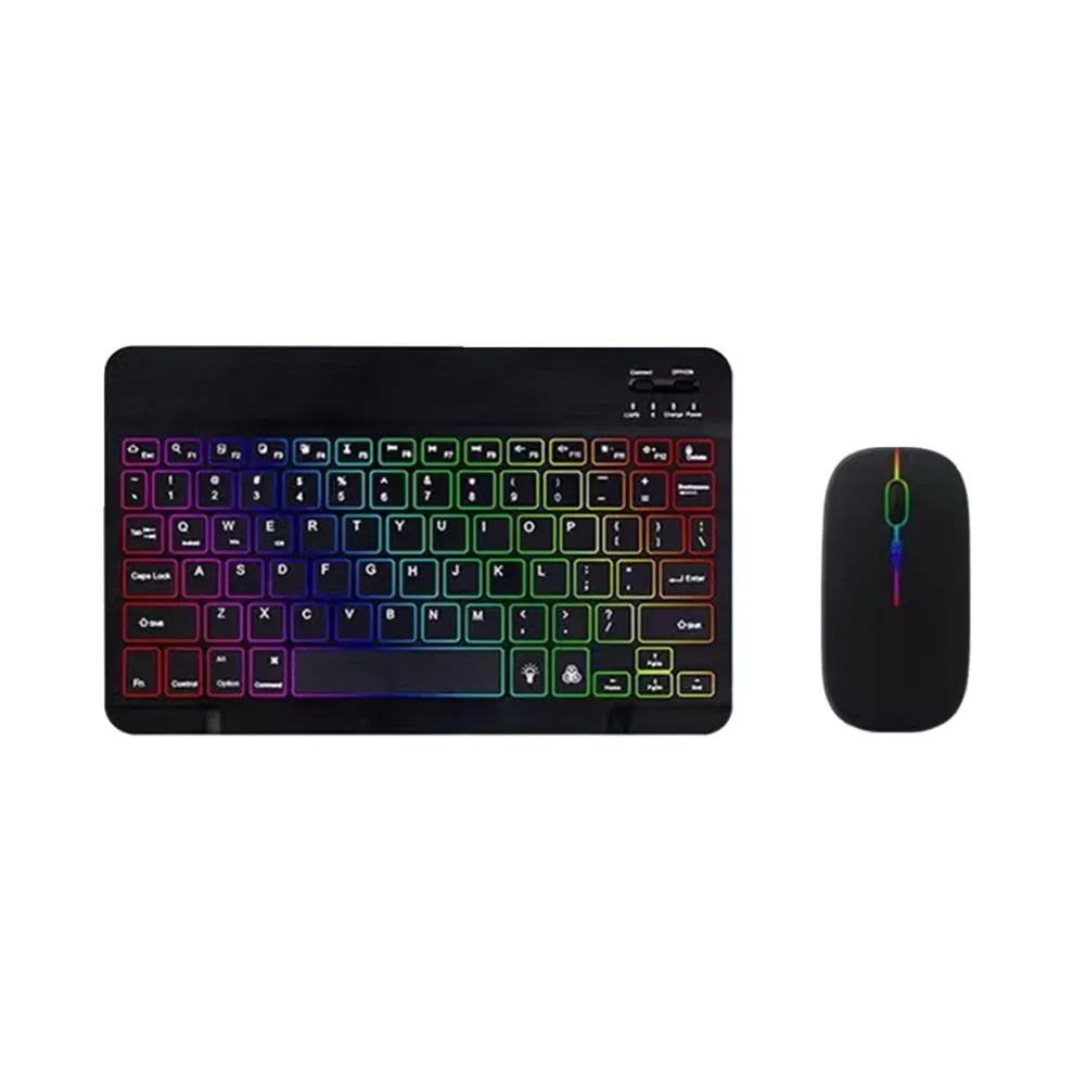 Wireless Keyboard Mouse Portable 10 Inch Keyboard Mouse Combos RGB Backlit Bluetooth-compatible For Pad Laptop Tablet Accessory