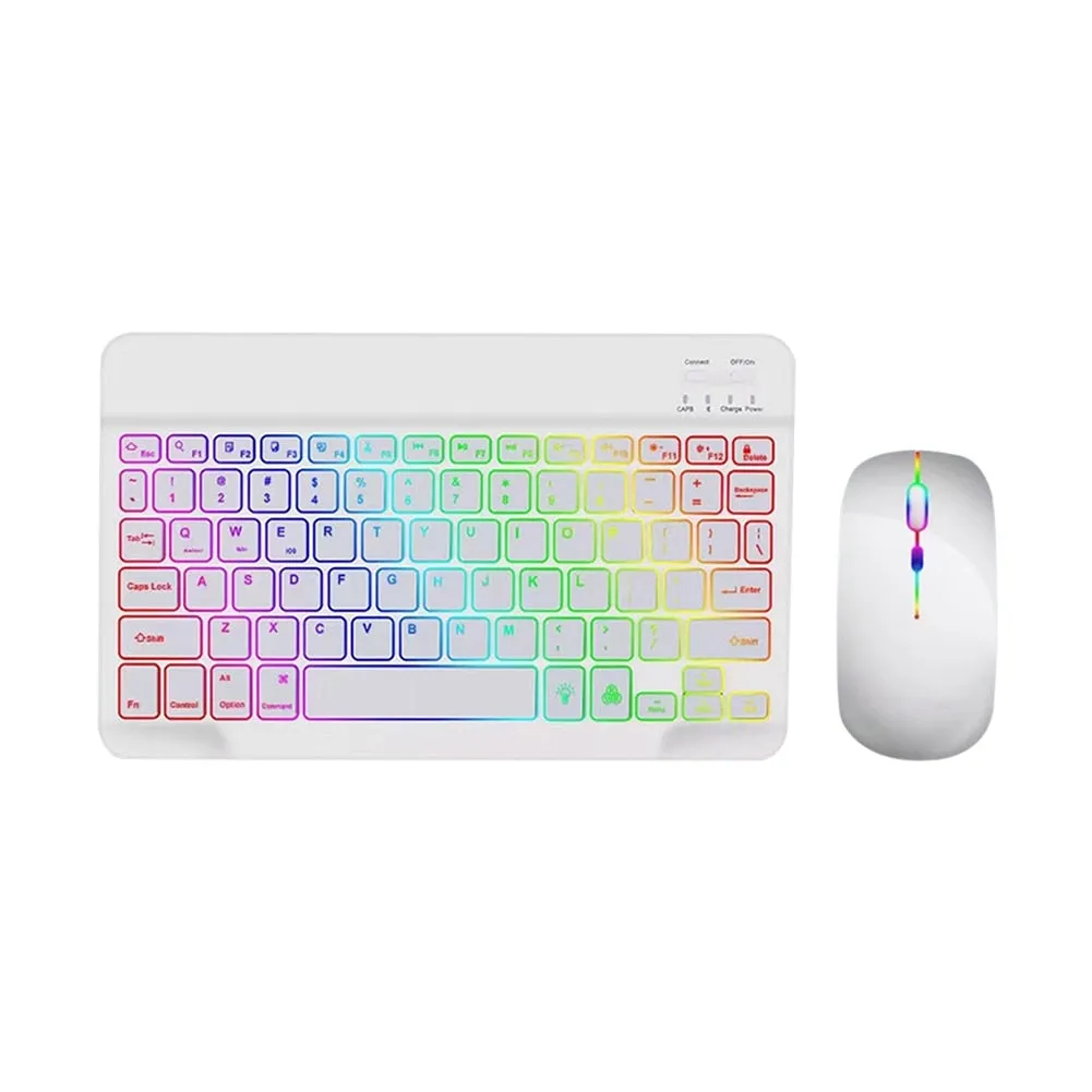 Wireless Keyboard Mouse Portable 10 Inch Keyboard Mouse Combos RGB Backlit Bluetooth-compatible For Pad Laptop Tablet Accessory