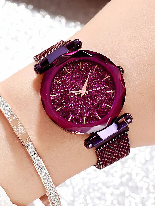 Womens' Watch Full of Star diamond purple large dial Milan strap fashion quartz watch