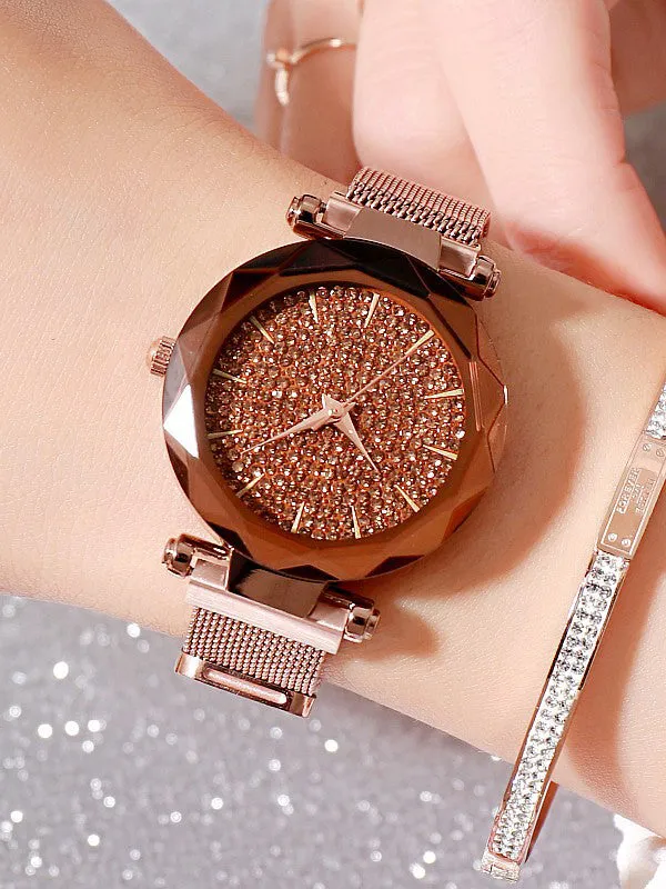 Womens' Watch Full of Star diamond purple large dial Milan strap fashion quartz watch