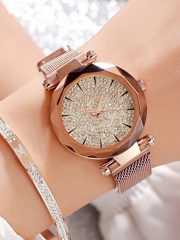 Womens' Watch Full of Star diamond purple large dial Milan strap fashion quartz watch