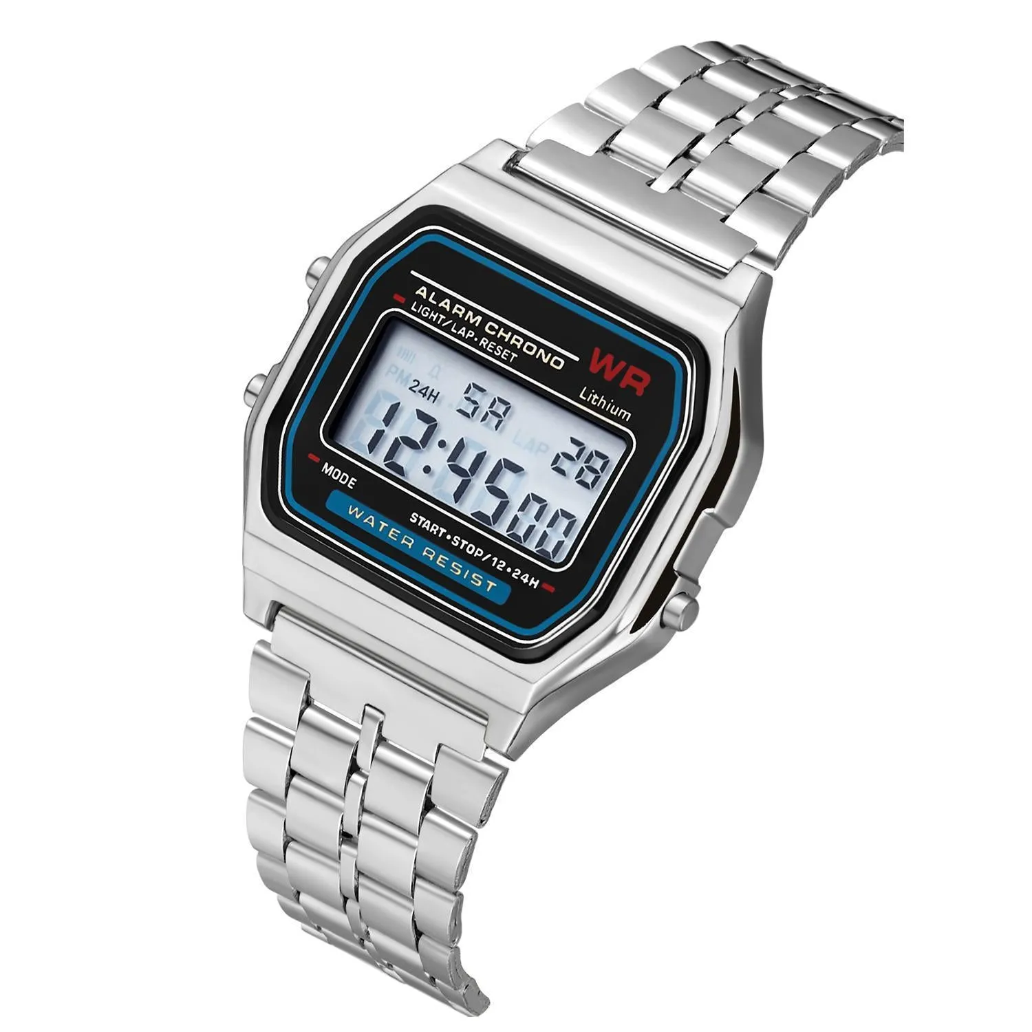 WR F91W Steel Band Electronic Watch - Classic & Durable Digital Timepiece