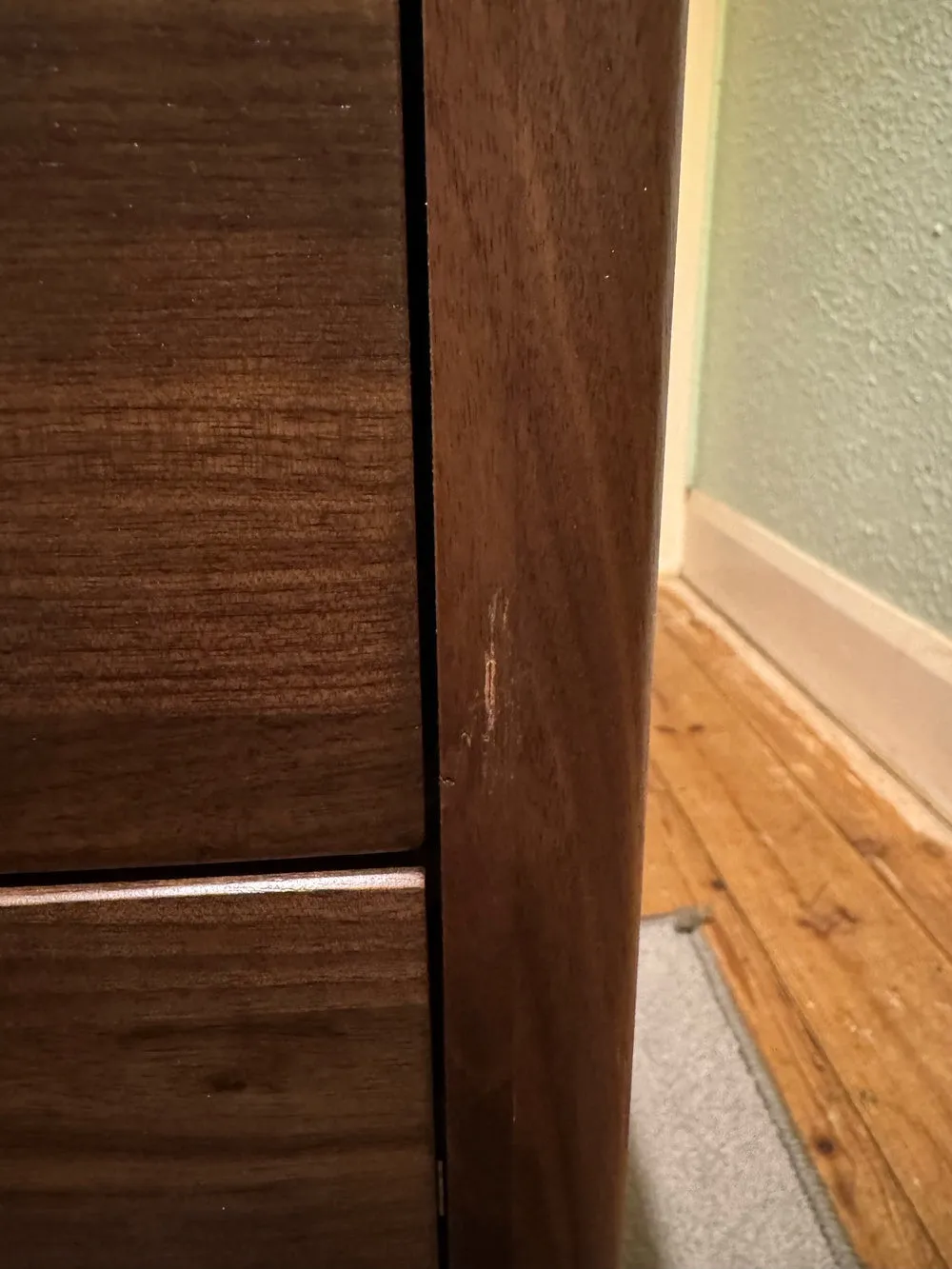 Wright Walnut 3 Drawer Bedside Table (Scratched)