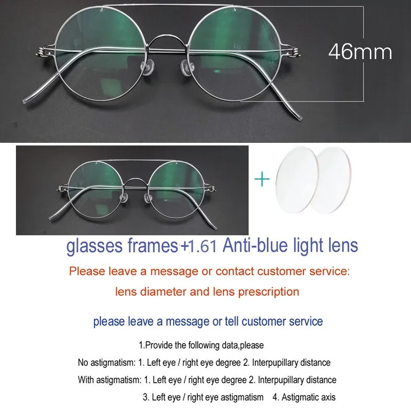 Yujo Unisex Full Rim Stainless Steel Round Double Bridge Eyeglasses Y023